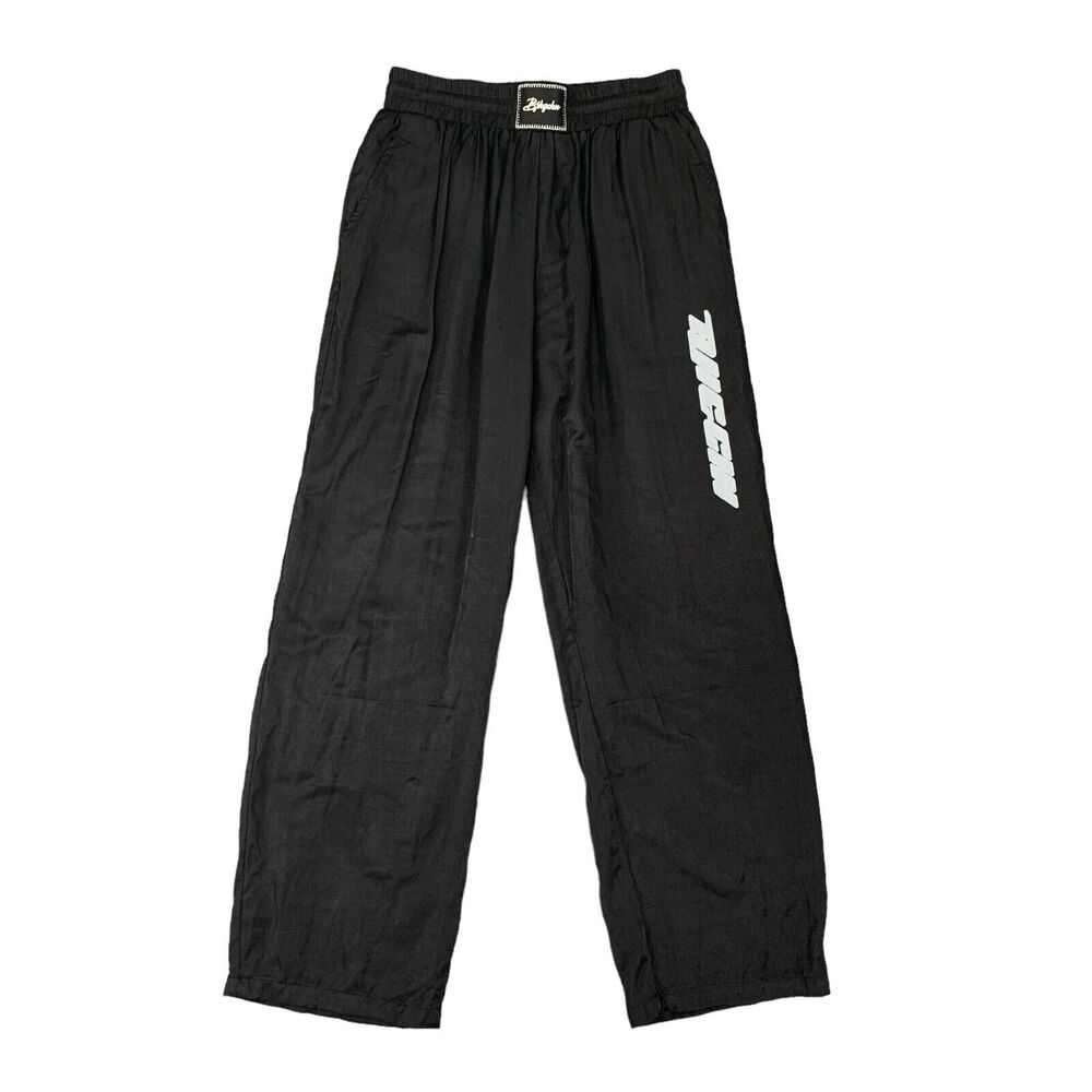 Bjhg Pants Mens L Large Black Pleated Drawstring Wide Leg Elastic Waist Pocket